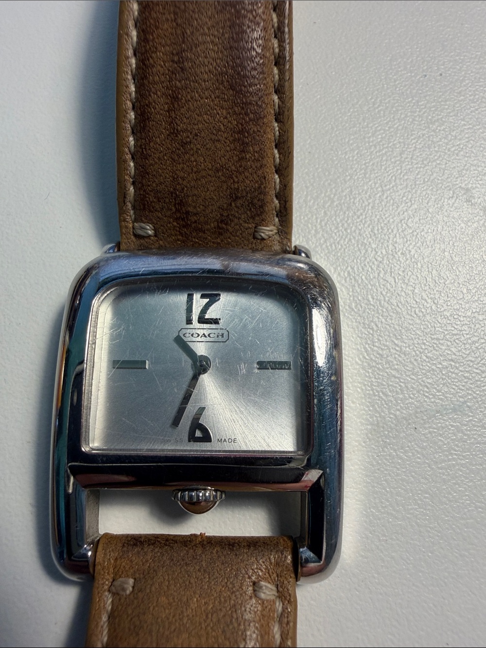 Coach Brown Leather Strap Silver Square Dial Women's Watch - Picture 2 of 7